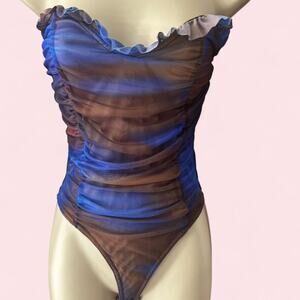 Prettylittlething blue mesh bodysuit size